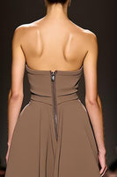 Load image into Gallery viewer, Simple Coffee Strapless Sheath Satin Long Evening Dress with Slit
