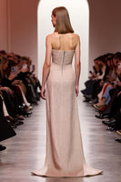 Load image into Gallery viewer, Sparkly Champagne Strapless Sequins Long Evening Dress with Slit