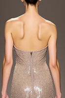 Load image into Gallery viewer, Sparkly Champagne Strapless Sequins Backless Long Strapless Evening Dress
