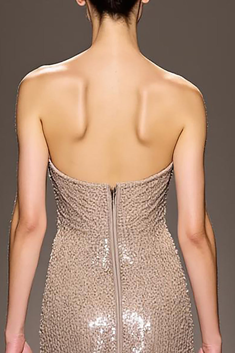 Load image into Gallery viewer, Sparkly Champagne Strapless Sequins Backless Long Strapless Evening Dress