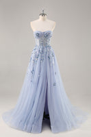 Load image into Gallery viewer, Sparkly Navy Corset Long Sweetheart Prom Dress with Appliques