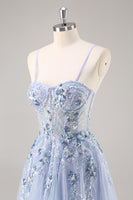 Load image into Gallery viewer, Sparkly Green Floral Corset Tulle Long Prom Dress with Appliques