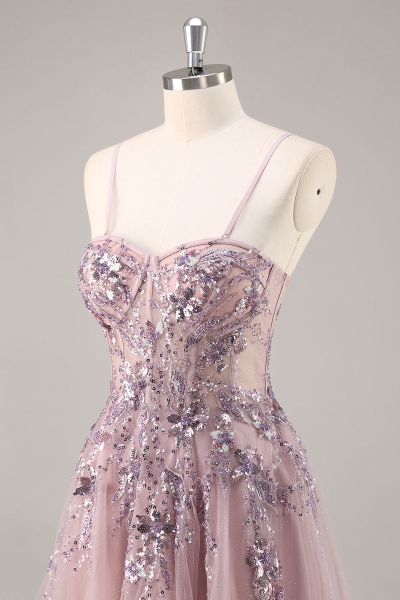 Load image into Gallery viewer, Sparkly Navy Corset Long Sweetheart Prom Dress with Appliques