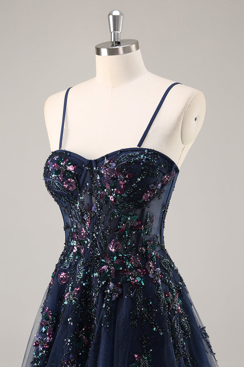 Load image into Gallery viewer, Sparkly Green Floral Corset Tulle Long Prom Dress with Appliques