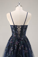 Load image into Gallery viewer, Sparkly Grey Blue Corset Tulle A Line Long Prom Dress with Appliques