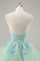 Load image into Gallery viewer, Sparkly Green Ball Gown Strapless Long Corset Prom Dress with Ruffles