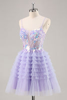 Load image into Gallery viewer, Sparkly Purple Floral Short Corset Tiered Homecoming Dress with Ruffles