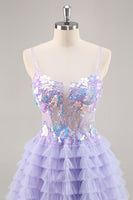 Load image into Gallery viewer, Sparkly Purple Floral Short Corset Tiered Homecoming Dress with Ruffles