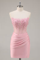 Load image into Gallery viewer, Pink Bodycon Corset Short Homecoming Dress with Lace