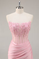 Load image into Gallery viewer, Pink Bodycon Corset Short Homecoming Dress with Lace