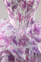 Load image into Gallery viewer, Floral Purple A Line Chiffon Short Corset Homecoming Dress