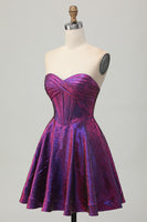Load image into Gallery viewer, Metallic Dark Purple Sweetheart Short Corset Homecoming Dress
