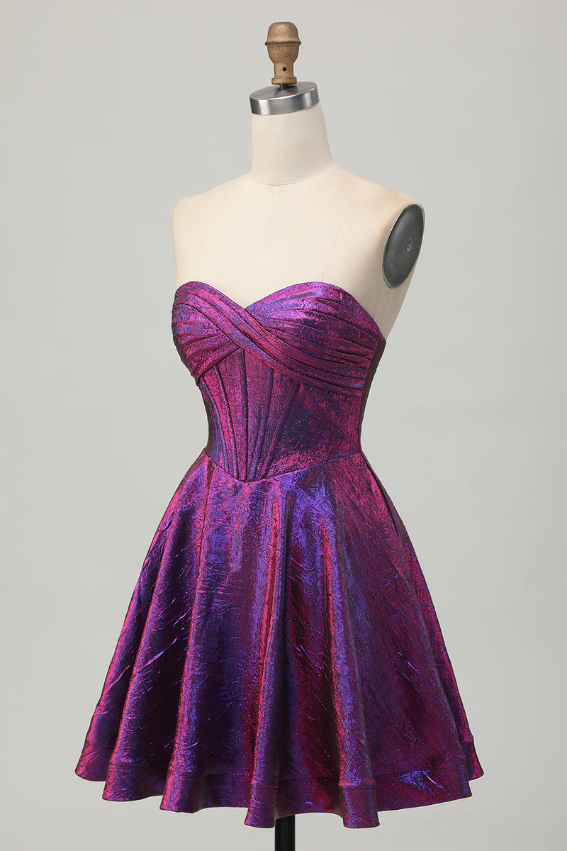 Load image into Gallery viewer, Metallic Dark Purple Sweetheart Short Corset Homecoming Dress