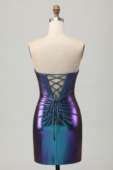 Metallic Blue Purple Bodycon Keyhole Short Corset Homecoming Dress