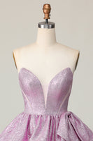 Load image into Gallery viewer, Light Purple Strapless A Line Metallic Short Homecoming Dress with Ruffles