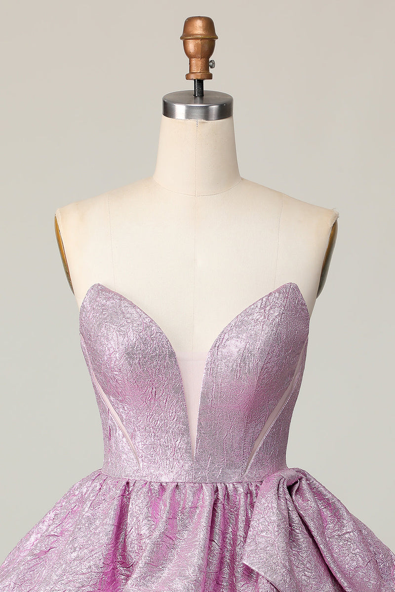 Load image into Gallery viewer, Light Purple Strapless A Line Metallic Short Homecoming Dress with Ruffles