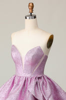 Load image into Gallery viewer, Light Purple Strapless A Line Metallic Short Homecoming Dress with Ruffles