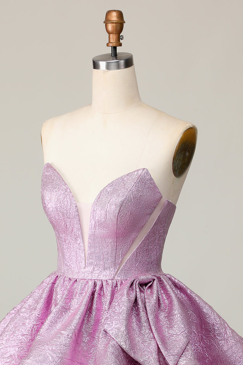Load image into Gallery viewer, Light Purple Strapless A Line Metallic Short Homecoming Dress with Ruffles