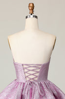 Load image into Gallery viewer, Light Purple Strapless A Line Metallic Short Homecoming Dress with Ruffles