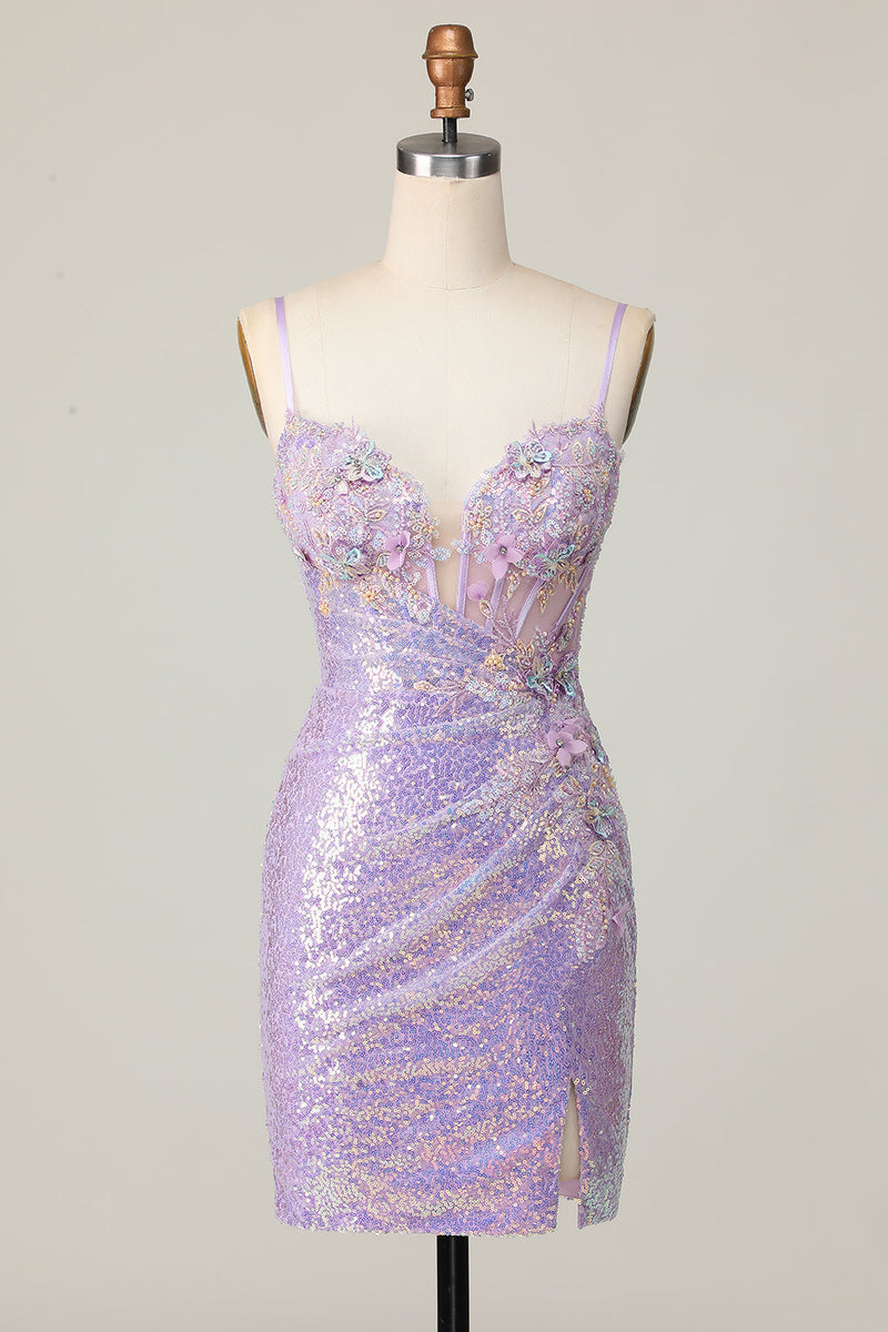 Load image into Gallery viewer, Sparkly Lilac Corset Tight Short Homecoming Dress with Sequins