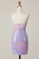 Load image into Gallery viewer, Sparkly Lilac Corset Tight Short Homecoming Dress with Sequins