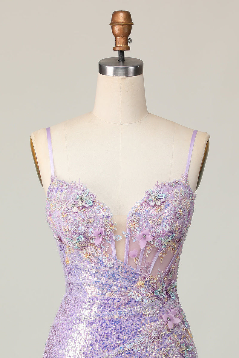 Load image into Gallery viewer, Sparkly Lilac Corset Tight Short Homecoming Dress with Sequins