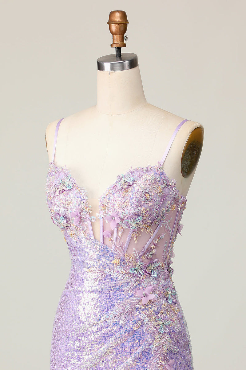 Load image into Gallery viewer, Sparkly Lilac Corset Tight Short Homecoming Dress with Sequins