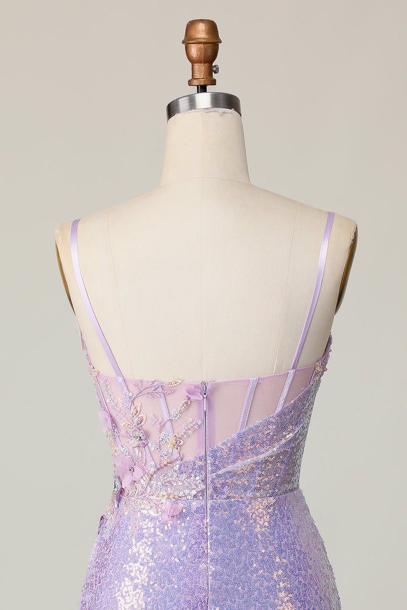 Load image into Gallery viewer, Sparkly Lilac Corset Tight Short Homecoming Dress with Sequins