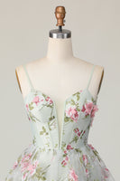 Load image into Gallery viewer, Sage Flower Spaghetti Straps Corset Short Homecoming Dress