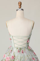 Load image into Gallery viewer, Sage Flower Spaghetti Straps Corset Short Homecoming Dress