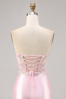 Load image into Gallery viewer, Sparkly Candy Pink Floral Strapless Satin Corset Short Homecoming Dress