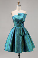 Load image into Gallery viewer, Sparkly Peacock Green Strapless Short Metallic Homecoming Dress