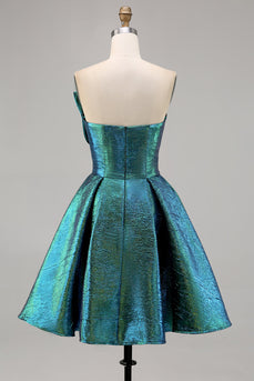 Sparkly Peacock Green Strapless Short Metallic Homecoming Dress