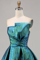Load image into Gallery viewer, Sparkly Peacock Green Strapless Short Metallic Homecoming Dress