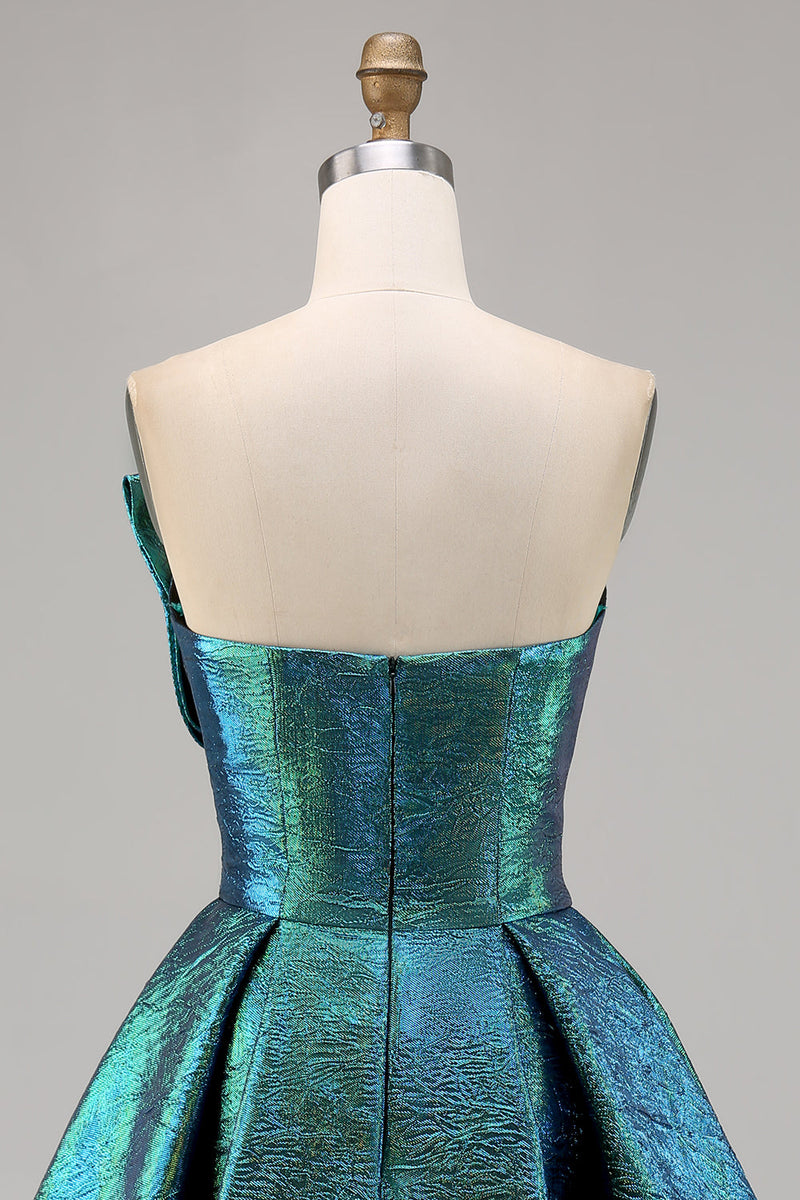 Load image into Gallery viewer, Sparkly Peacock Green Strapless Short Metallic Homecoming Dress
