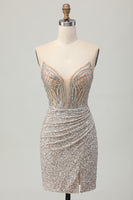 Load image into Gallery viewer, Sparkly Sliver Sequins Bodycon Strapless Short Corset Homecoming Dress