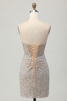Load image into Gallery viewer, Sparkly Sliver Sequins Bodycon Strapless Short Corset Homecoming Dress