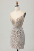 Load image into Gallery viewer, Sparkly Sliver Sequins Bodycon Strapless Short Corset Homecoming Dress