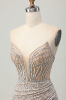 Load image into Gallery viewer, Sparkly Sliver Sequins Bodycon Strapless Short Corset Homecoming Dress
