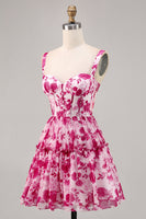 Load image into Gallery viewer, Fuchsia Floral Corset A Line Short Chiffon Homecoming Dress