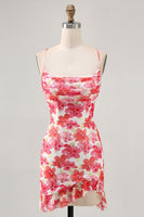 Load image into Gallery viewer, Red Floral Short Ruched Tight Homecoming Dress with Ruffles