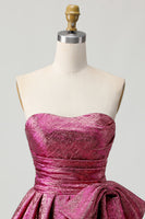 Load image into Gallery viewer, Dark Purple Strapless A Line Metallic Short Homecoming Dress with Bow