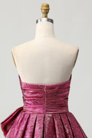 Load image into Gallery viewer, Dark Purple Strapless A Line Metallic Short Homecoming Dress with Bow