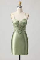 Load image into Gallery viewer, Sparkly Sage Green Short Tight Corset Satin Homecoming Dress