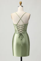 Load image into Gallery viewer, Sparkly Sage Green Short Tight Corset Satin Homecoming Dress