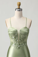 Load image into Gallery viewer, Sparkly Sage Green Short Tight Corset Satin Homecoming Dress