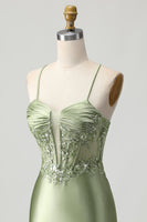 Load image into Gallery viewer, Sparkly Sage Green Short Tight Corset Satin Homecoming Dress
