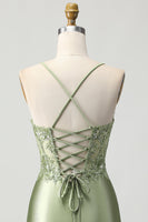 Load image into Gallery viewer, Sparkly Sage Green Short Tight Corset Satin Homecoming Dress