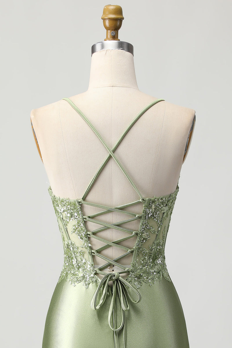 Load image into Gallery viewer, Sparkly Sage Green Short Tight Corset Satin Homecoming Dress