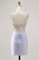 Load image into Gallery viewer, Lavender Floral Short Corset Satin Homecoming Dress with Lace